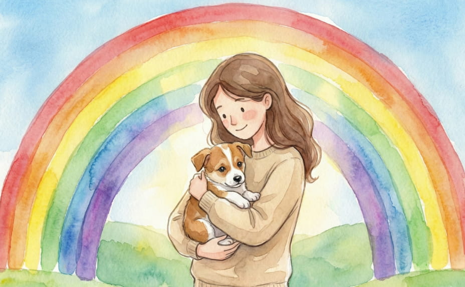 子犬を抱っこする飼い主